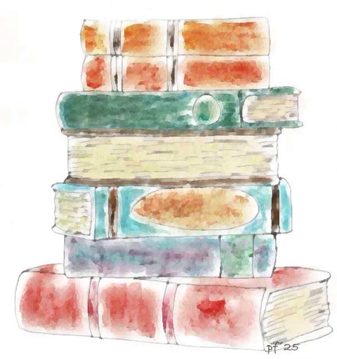 Aquarell Abbildung Bücherstapel